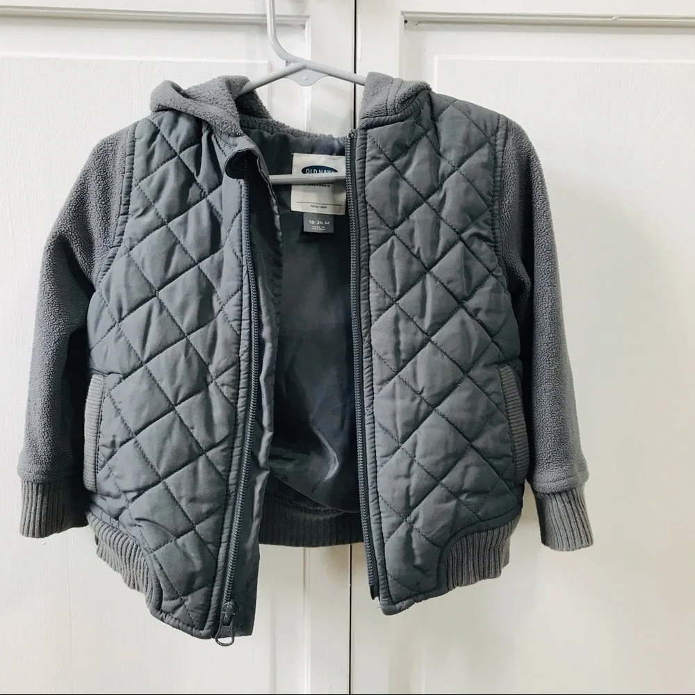 3/$25 OLD NAVY Gray Hybrid Puffer Jacket Size 18-24M